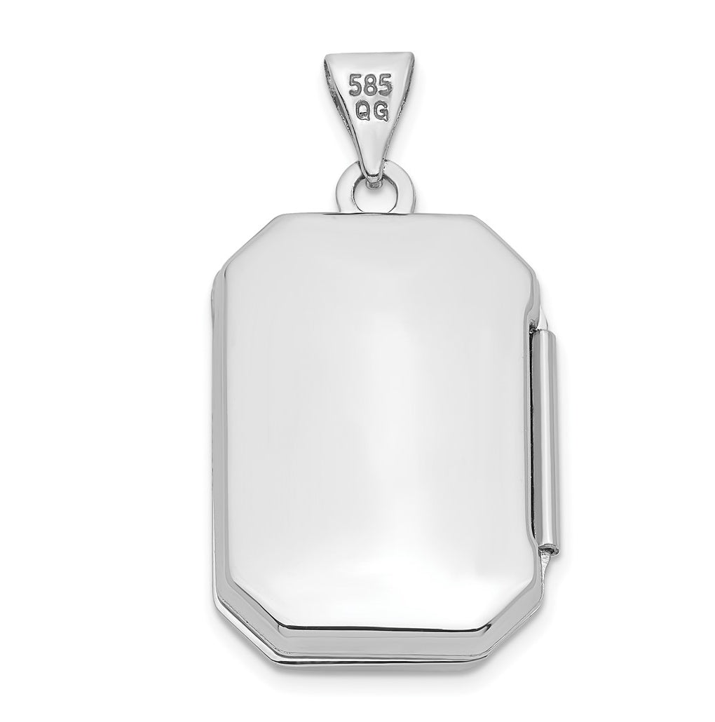 14K White Gold 20mm Book Scroll Border Locket – Elegant Jewelry Gift for Birthday, Anniversary, Engagement, Wedding