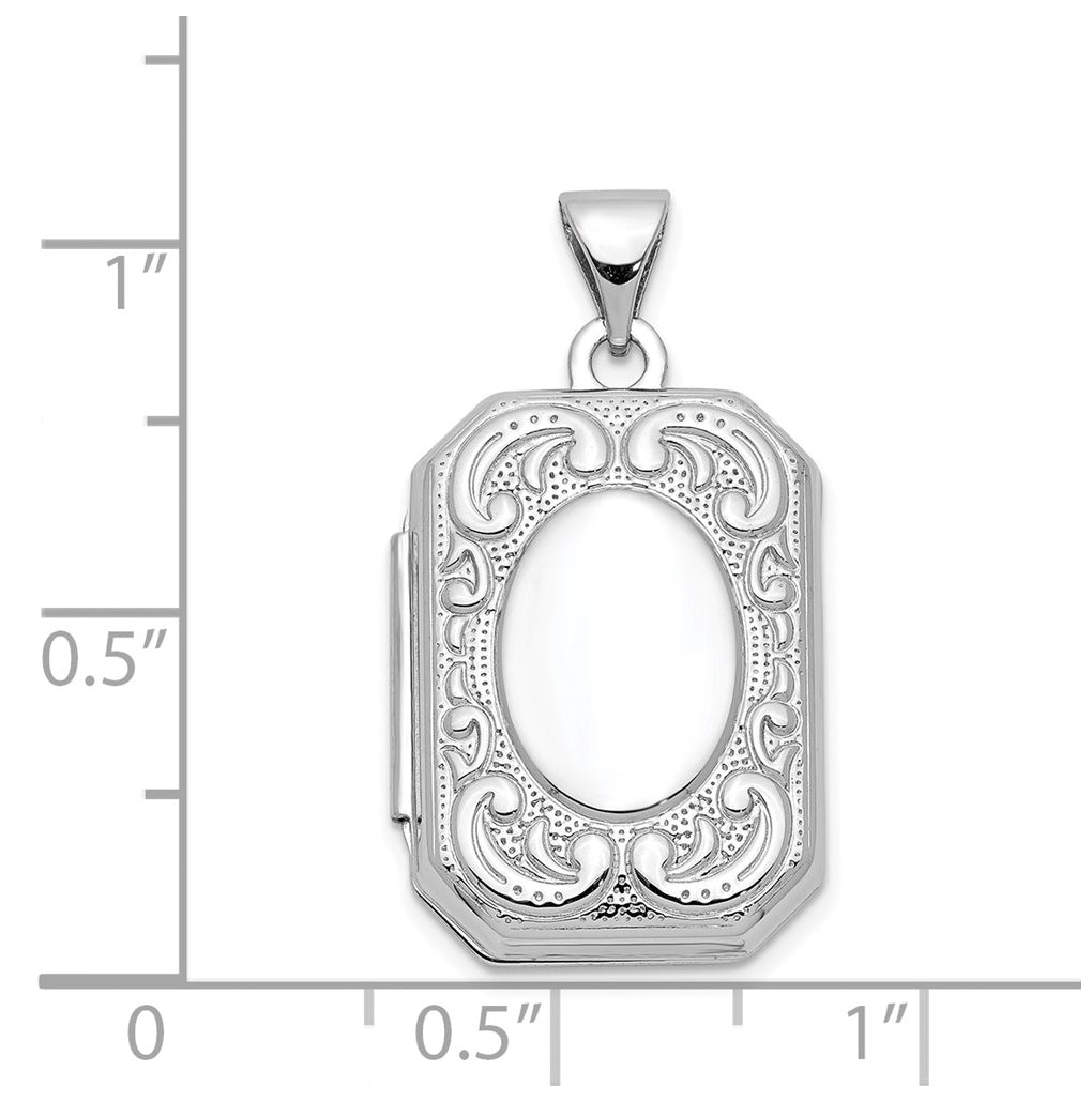 14K White Gold 20mm Book Scroll Border Locket – Elegant Jewelry Gift for Birthday, Anniversary, Engagement, Wedding