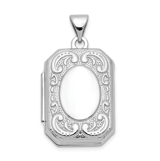 14K White Gold 20mm Book Scroll Border Locket – Elegant Jewelry Gift for Birthday, Anniversary, Engagement, Wedding