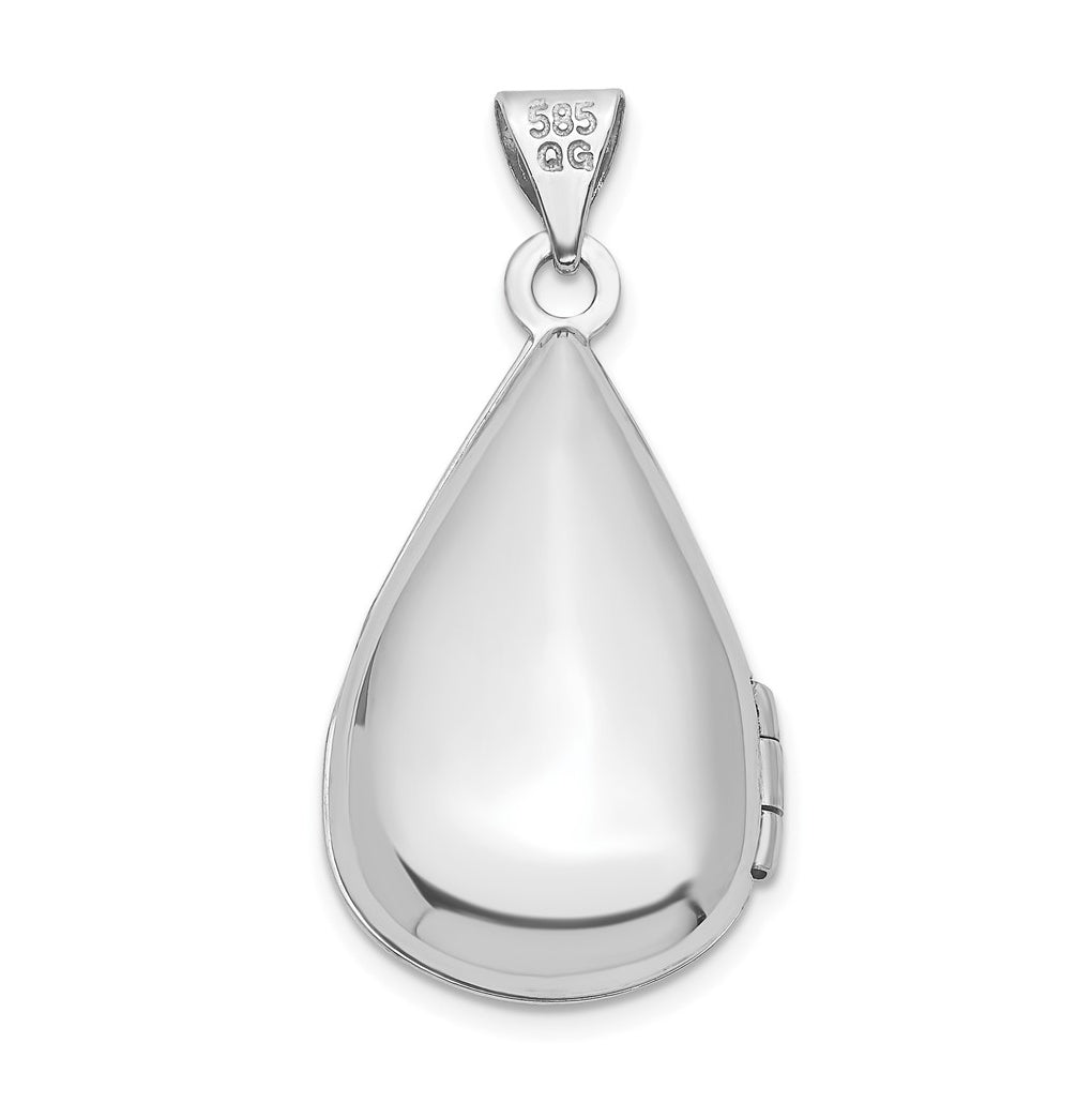 14K White Gold 21mm Tear Drop Diamond Locket – Elegant Jewelry Gift for Birthday, Anniversary, Engagement, Wedding