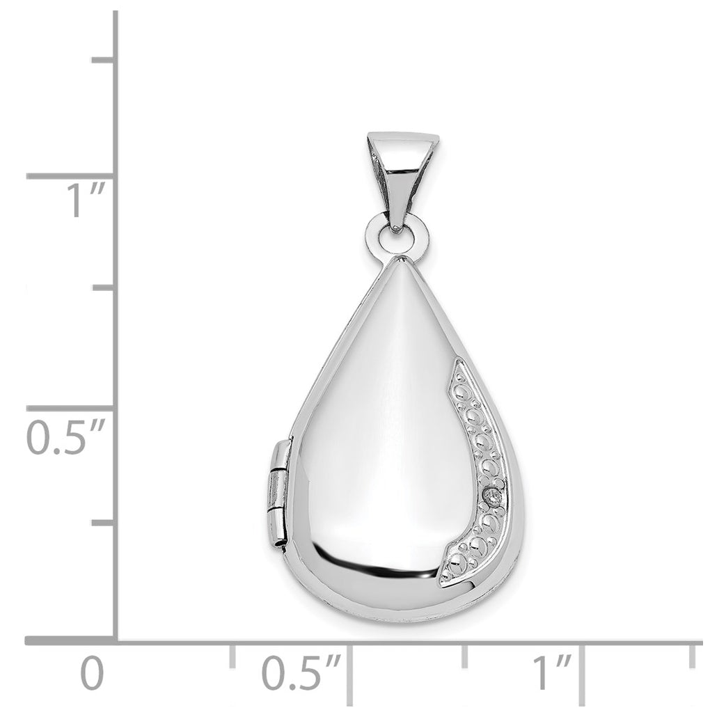14K White Gold 21mm Tear Drop Diamond Locket – Elegant Jewelry Gift for Birthday, Anniversary, Engagement, Wedding