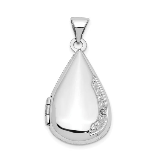 14K White Gold 21mm Tear Drop Diamond Locket – Elegant Jewelry Gift for Birthday, Anniversary, Engagement, Wedding