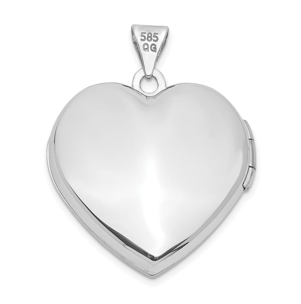 14k White Gold 21mm Heart Domed Family Locket – Elegant Jewelry Gift for Birthday, Anniversary, Engagement, Wedding