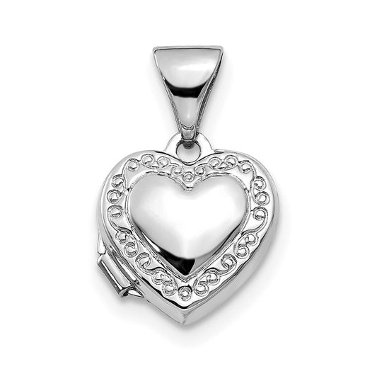 14k White Gold Polished Heart-Shaped Scrolled Locket – Elegant Jewelry Gift for Birthday, Anniversary, Engagement, Wedding