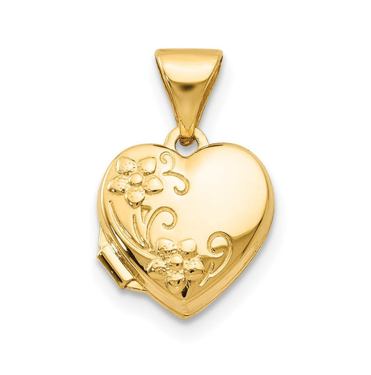 14k Yellow Gold Floral Heart Locket – Elegant Jewelry Gift for Birthday, Anniversary, Engagement, Wedding