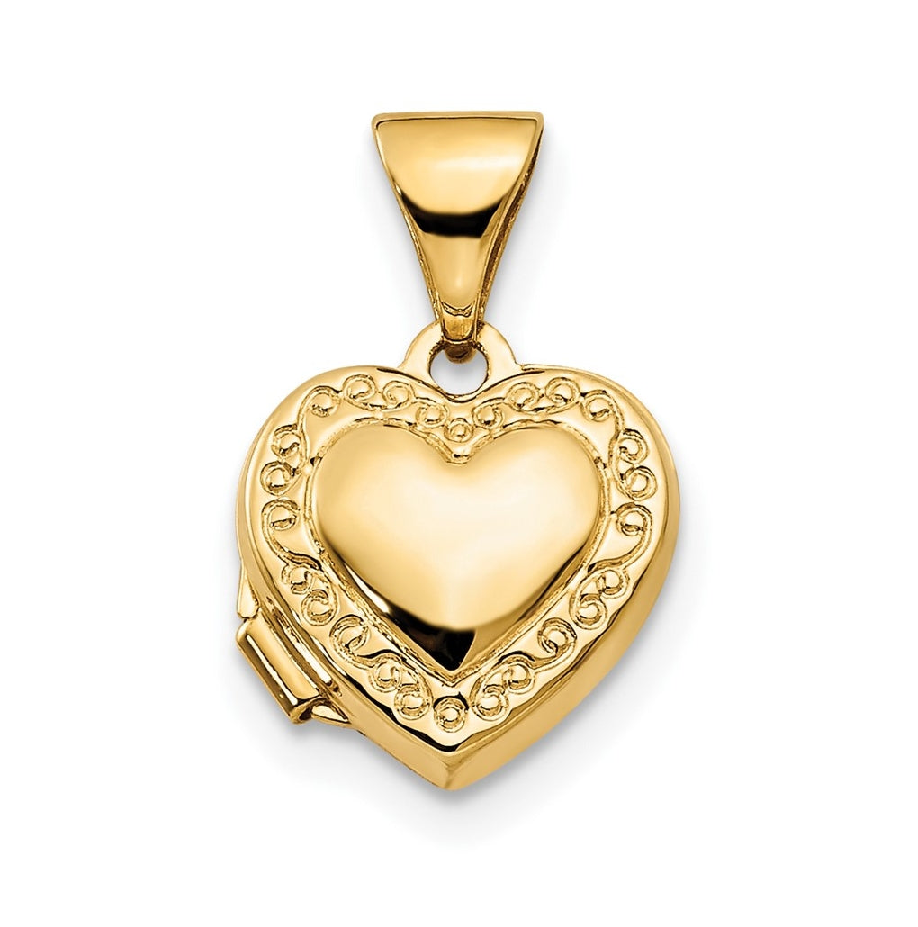 14K Yellow Gold Scroll Border 10mm Heart Locket – Elegant Jewelry Gift for Birthday, Anniversary, Engagement, Wedding
