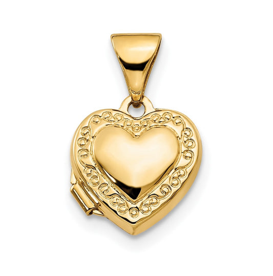 14K Yellow Gold Scroll Border 10mm Heart Locket – Elegant Jewelry Gift for Birthday, Anniversary, Engagement, Wedding