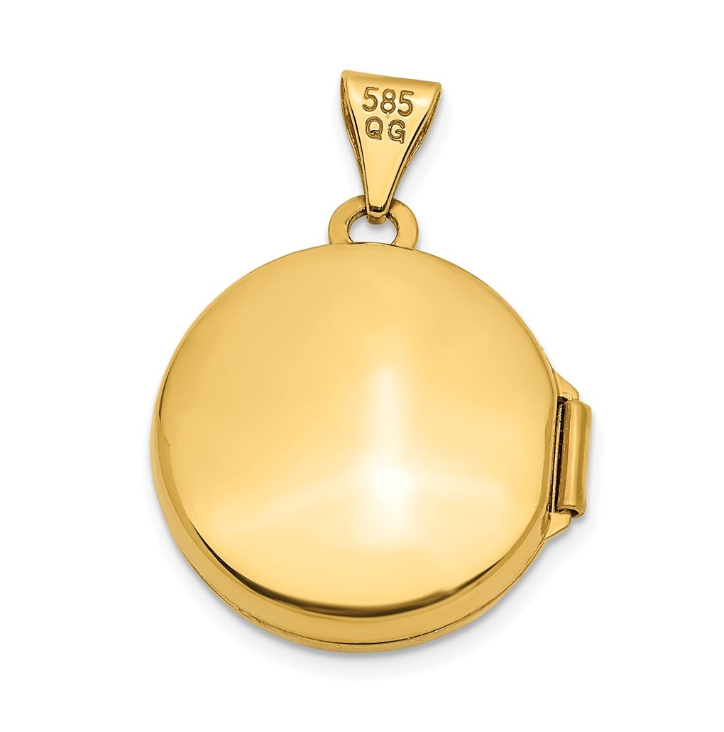14K Yellow Gold 16mm Round Locket with Scroll Design – Elegant Jewelry Gift for Birthday, Anniversary, Engagement, Wedding