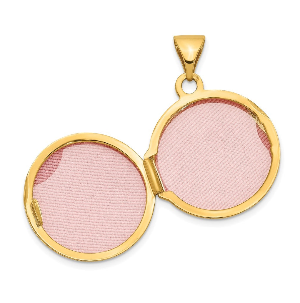 14K Yellow Gold 16mm Round Locket with Scroll Design – Elegant Jewelry Gift for Birthday, Anniversary, Engagement, Wedding