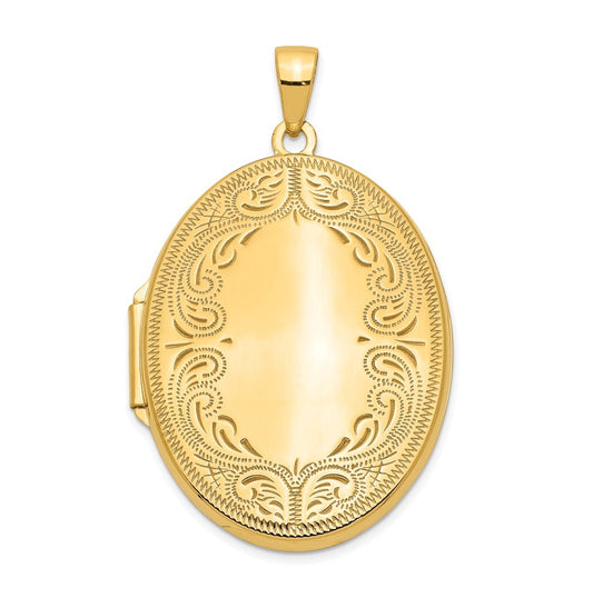 14k Yellow Gold 31mm Oval Scroll Locket – Elegant Jewelry Gift for Birthday, Anniversary, Engagement, Wedding