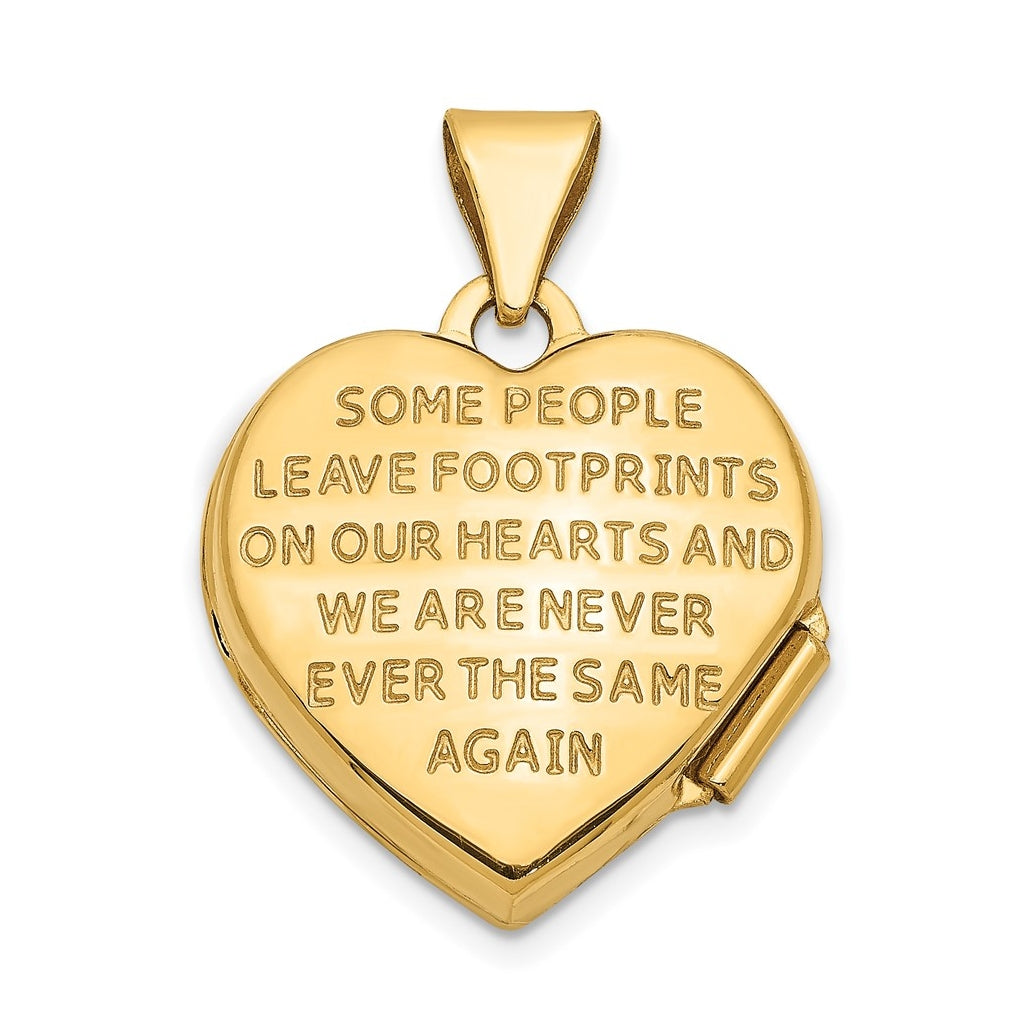 14K Yellow Gold w/Rhodium 15mm Heart Foot Prints Locket – Elegant Jewelry Gift for Birthday, Anniversary, Engagement, Wedding