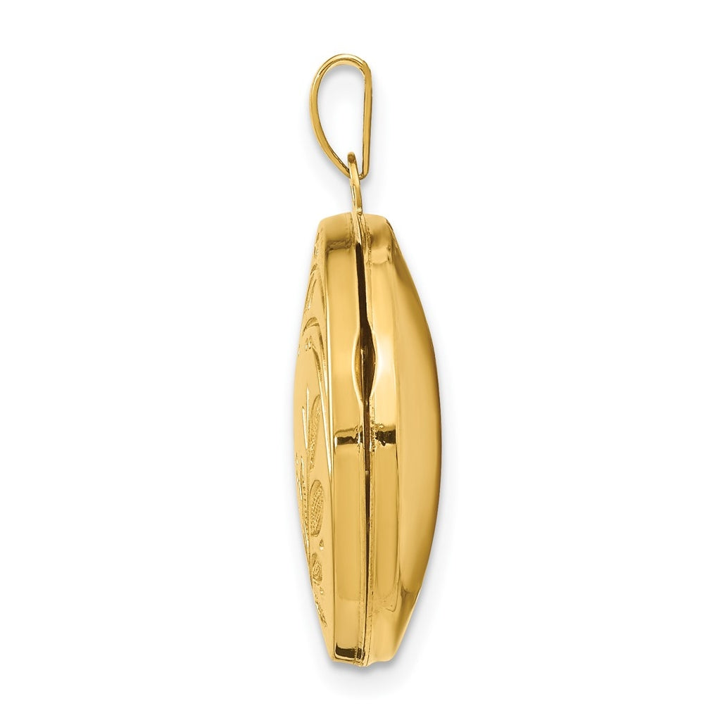 14K Yellow Gold 20mm Round Leaf Floral Locket – Elegant Jewelry Gift for Birthday, Anniversary, Engagement, Wedding