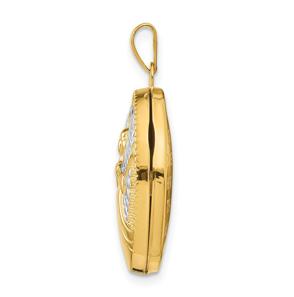 14K Yellow Gold w/Rhodium 21mm Oval Guardian Angel Locket – Elegant Jewelry Gift for Birthday, Anniversary, Engagement, Wedding