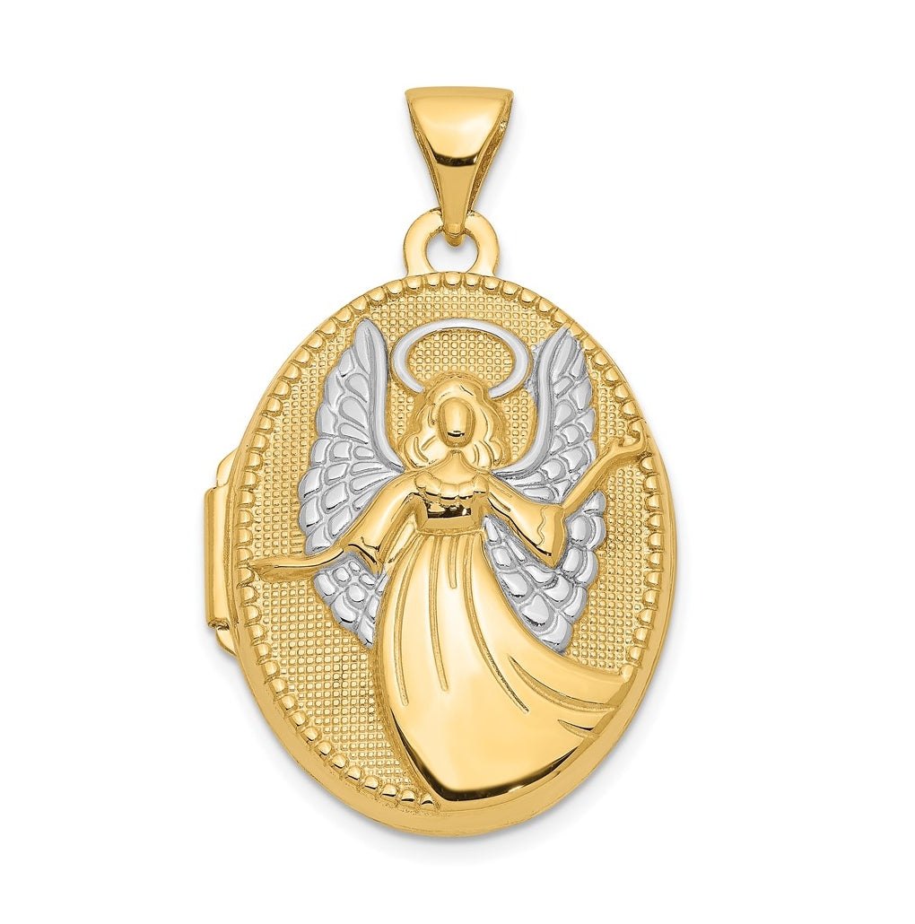14K Yellow Gold w/Rhodium 21mm Oval Guardian Angel Locket – Elegant Jewelry Gift for Birthday, Anniversary, Engagement, Wedding
