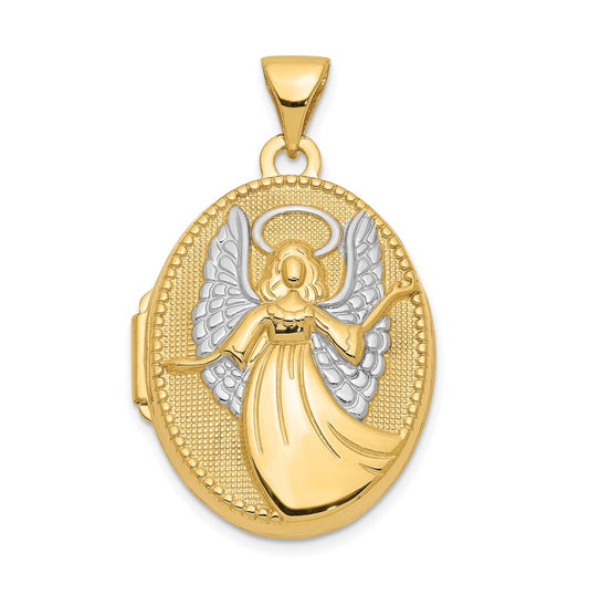 14K Yellow Gold w/Rhodium 21mm Oval Guardian Angel Locket – Elegant Jewelry Gift for Birthday, Anniversary, Engagement, Wedding