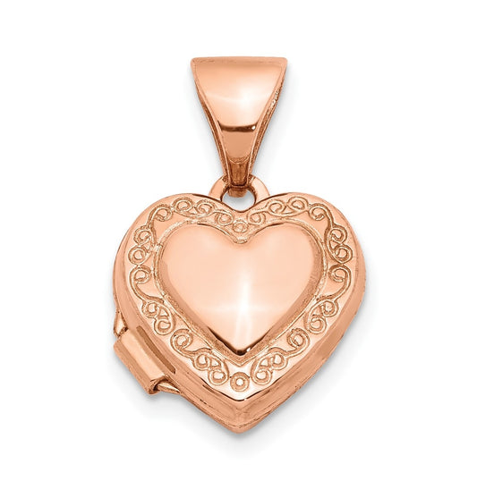 14k Rose Gold Polished 10mm Heart-Shaped Scrolled Locket – Elegant Jewelry Gift for Birthday, Anniversary, Engagement, Wedding