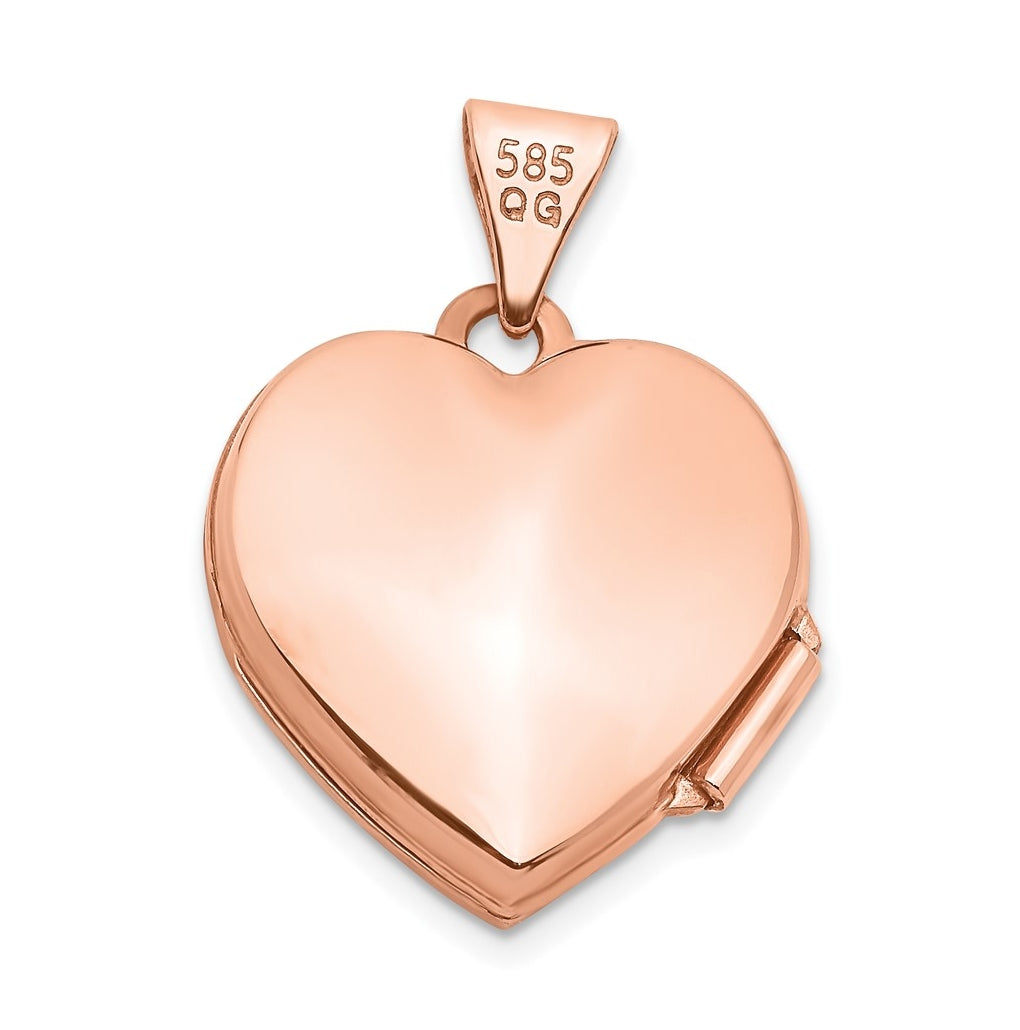 14k Rose Gold 15mm Scroll Heart Locket – Elegant Jewelry Gift for Birthday, Anniversary, Engagement, Wedding