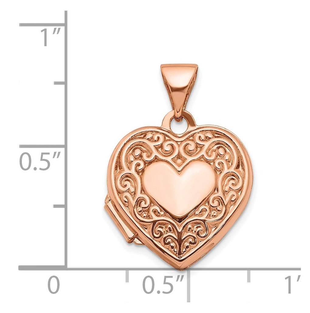 14k Rose Gold 15mm Scroll Heart Locket – Elegant Jewelry Gift for Birthday, Anniversary, Engagement, Wedding