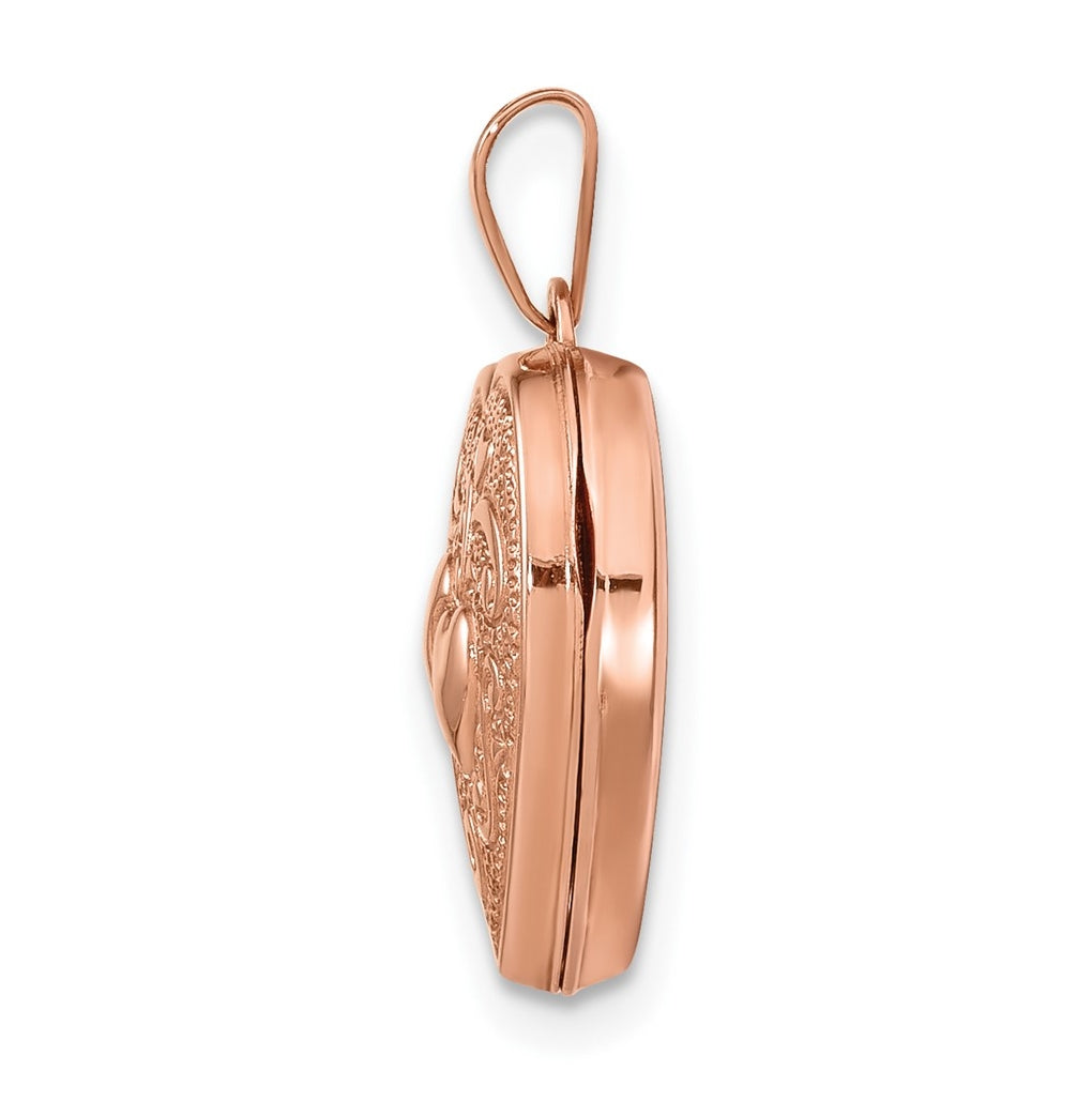 14k Rose Gold Textured Double Heart Scroll Design 15mm Heart Locket – Elegant Jewelry Gift for Birthday, Anniversary, Engagement, Wedding