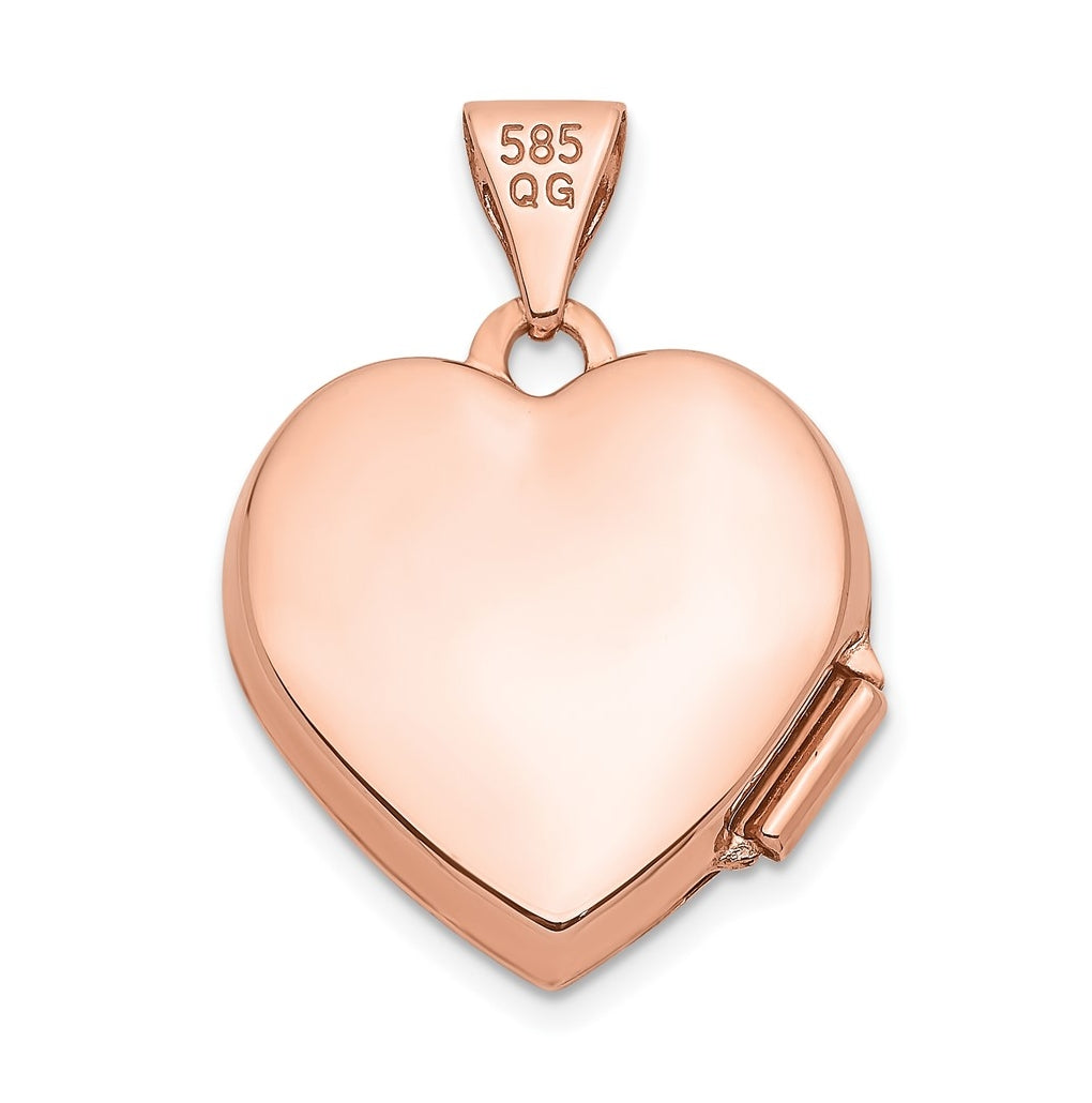 14k Rose Gold Textured Double Heart Scroll Design 15mm Heart Locket – Elegant Jewelry Gift for Birthday, Anniversary, Engagement, Wedding