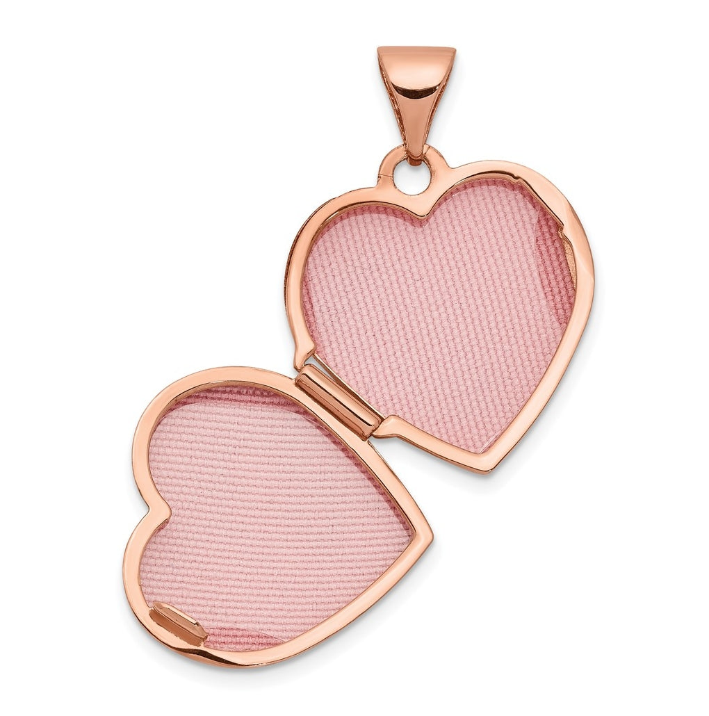 14k Rose Gold Textured Double Heart Scroll Design 15mm Heart Locket – Elegant Jewelry Gift for Birthday, Anniversary, Engagement, Wedding