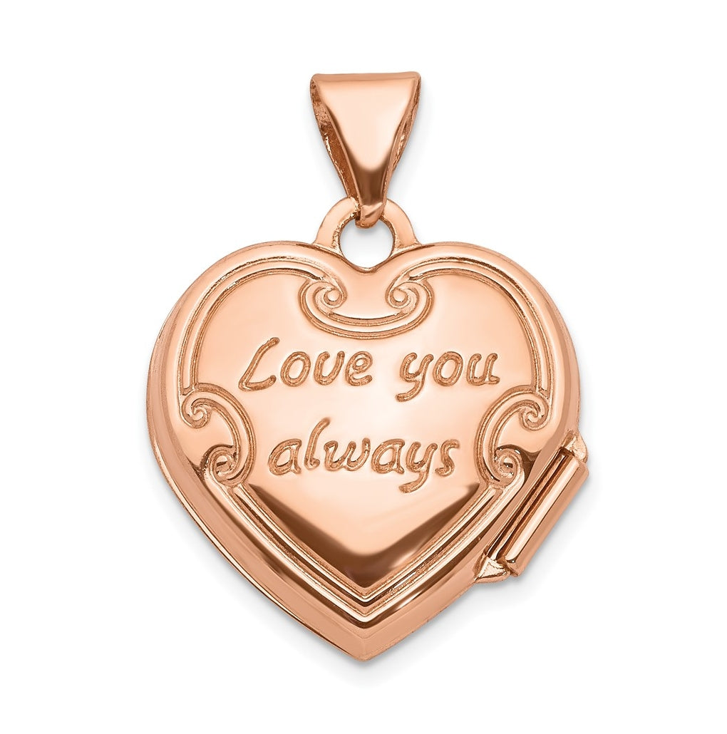 14k Rose Gold 15mm Reversible Heart Locket – Elegant Jewelry Gift for Birthday, Anniversary, Engagement, Wedding