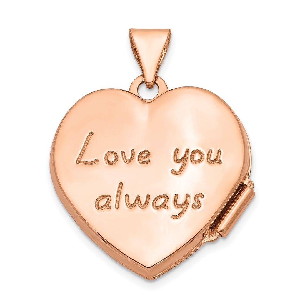 14k Rose Gold 18mm Scrolled Love You Always Heart Locket – Elegant Jewelry Gift for Birthday, Anniversary, Engagement, Wedding