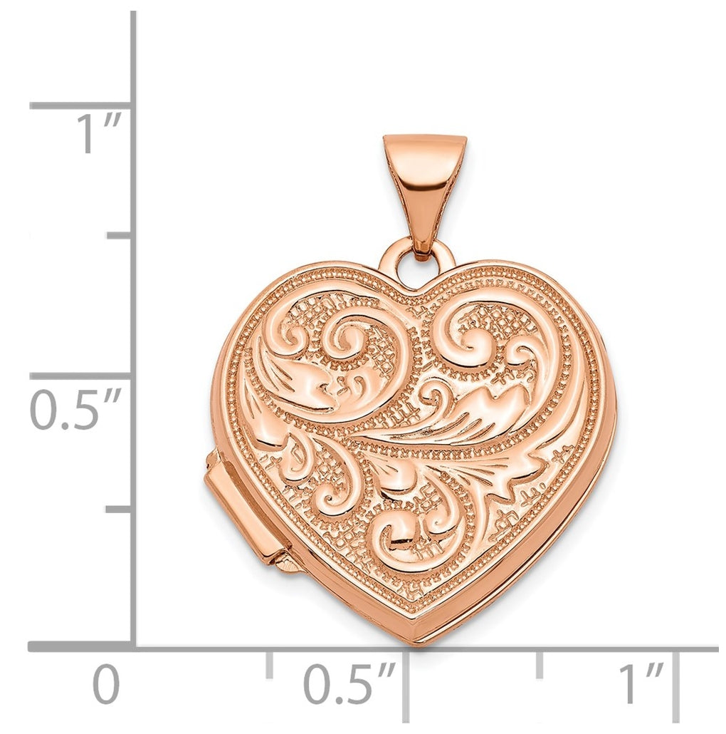 14k Rose Gold 18mm Scrolled Love You Always Heart Locket – Elegant Jewelry Gift for Birthday, Anniversary, Engagement, Wedding