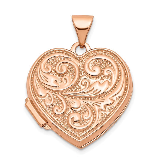 14k Rose Gold 18mm Scrolled Love You Always Heart Locket – Elegant Jewelry Gift for Birthday, Anniversary, Engagement, Wedding