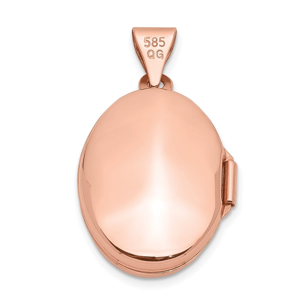14k Rose Gold Polished 17mm Plain Oval Locket – Elegant Jewelry Gift for Birthday, Anniversary, Engagement, Wedding