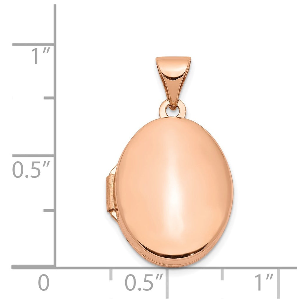 14k Rose Gold Polished 17mm Plain Oval Locket – Elegant Jewelry Gift for Birthday, Anniversary, Engagement, Wedding