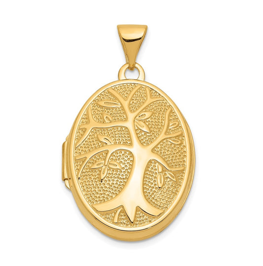 14K Yellow Or White Gold 21x16mm Oval Tree Locket – Elegant Jewelry Gift for Birthday, Anniversary, Engagement, Wedding