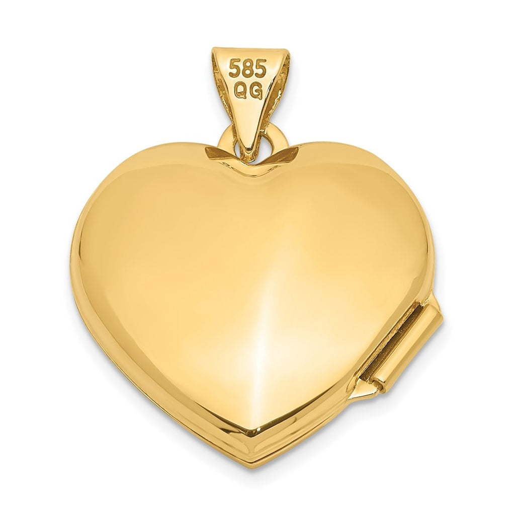 14K Yellow Gold 18mm Domed Plain Heart Locket – Elegant Jewelry Gift for Birthday, Anniversary, Engagement, Wedding