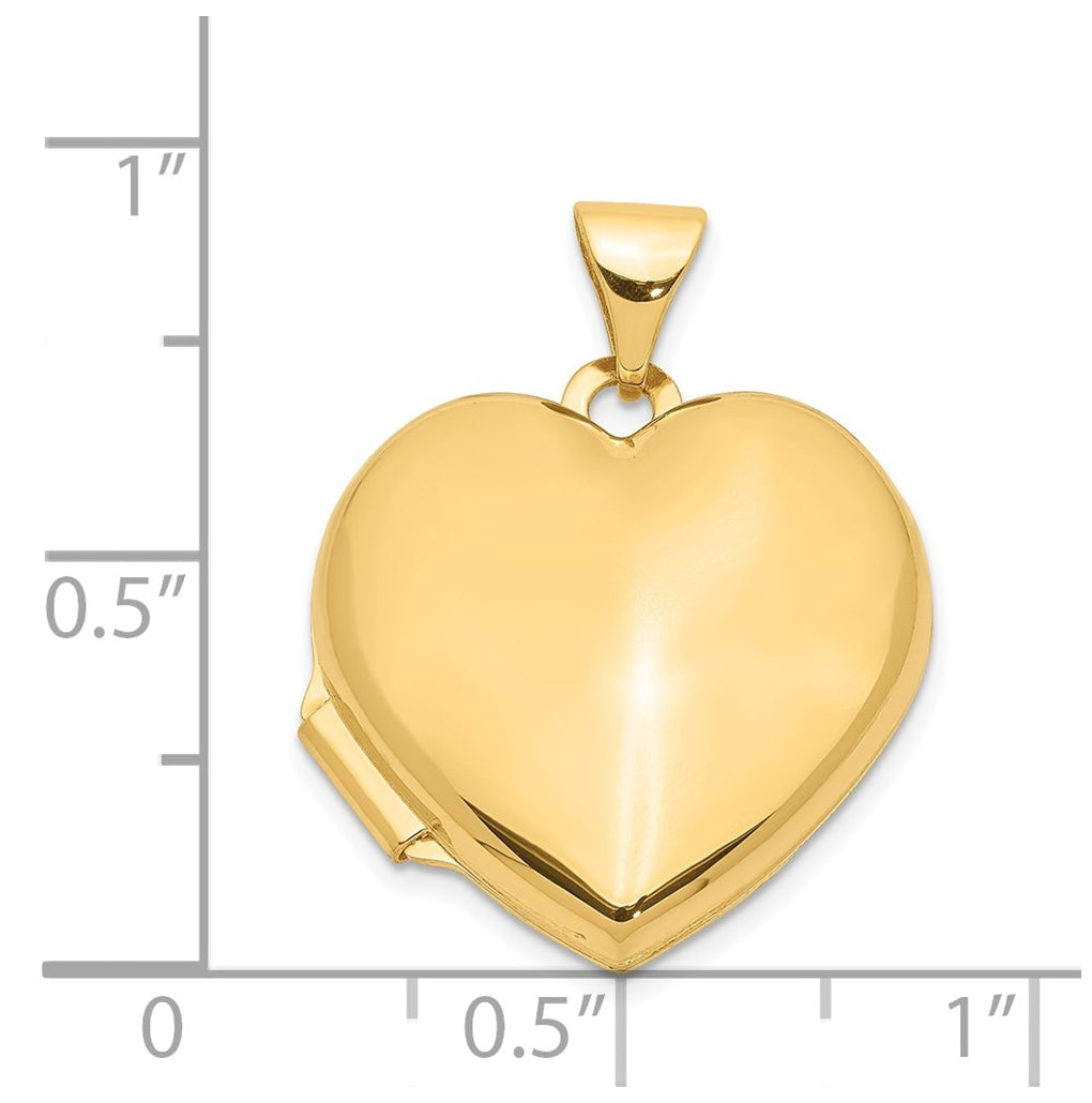 14K Yellow Gold 18mm Domed Plain Heart Locket – Elegant Jewelry Gift for Birthday, Anniversary, Engagement, Wedding