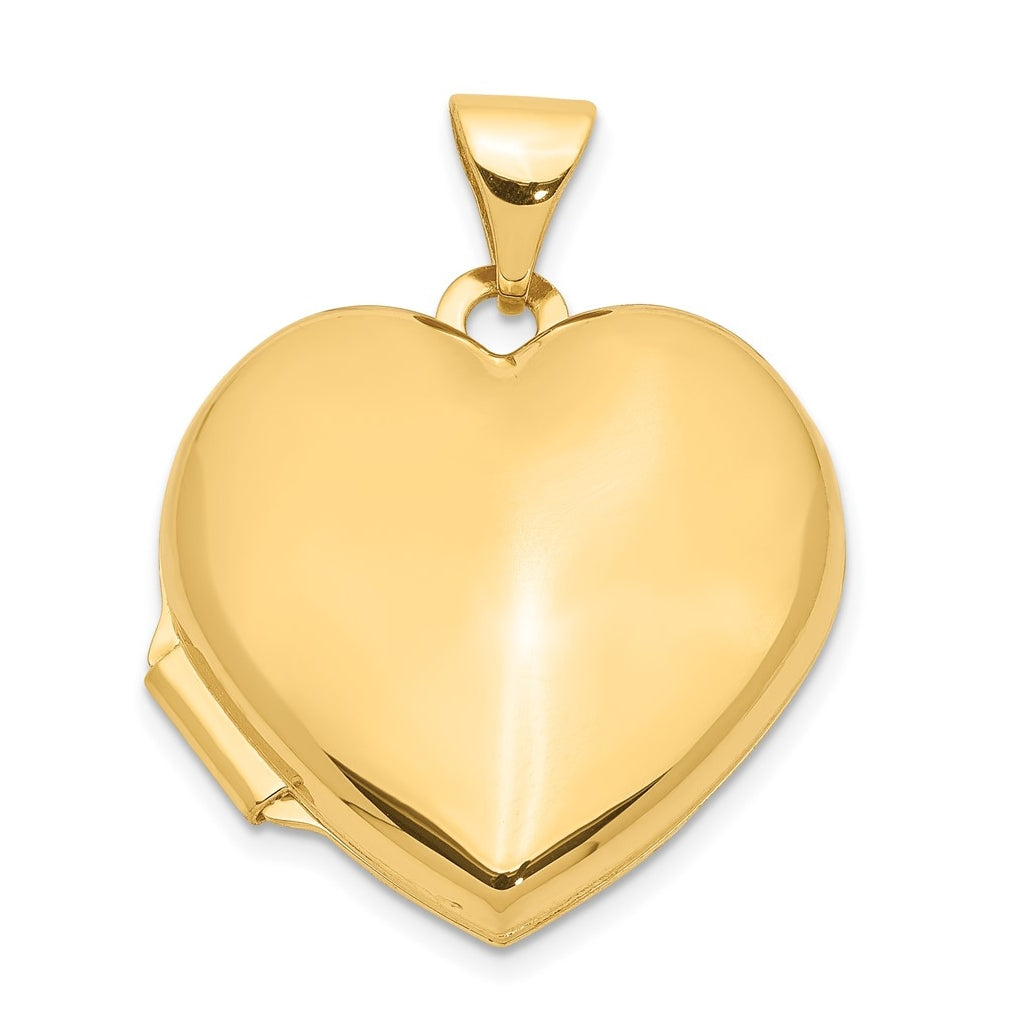 14K Yellow Gold 18mm Domed Plain Heart Locket – Elegant Jewelry Gift for Birthday, Anniversary, Engagement, Wedding