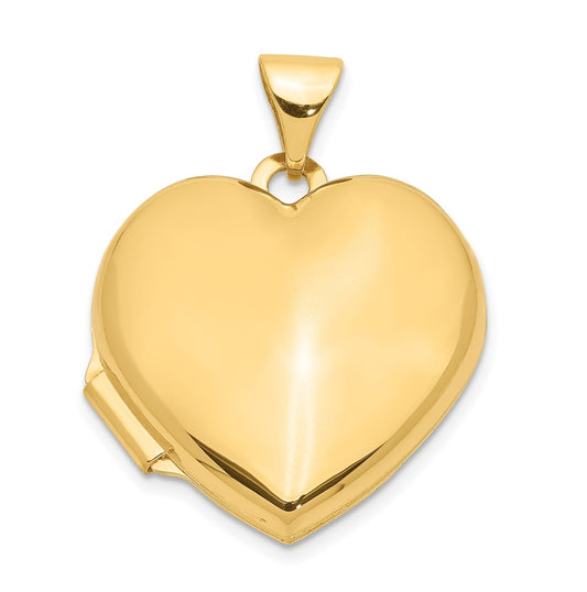 14K Yellow Gold 18mm Domed Plain Heart Locket – Elegant Jewelry Gift for Birthday, Anniversary, Engagement, Wedding