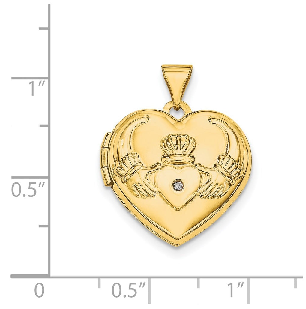 14K Yellow Gold Diamond Claddagh Heart Locket – Elegant Jewelry Gift for Birthday, Anniversary, Engagement, Wedding