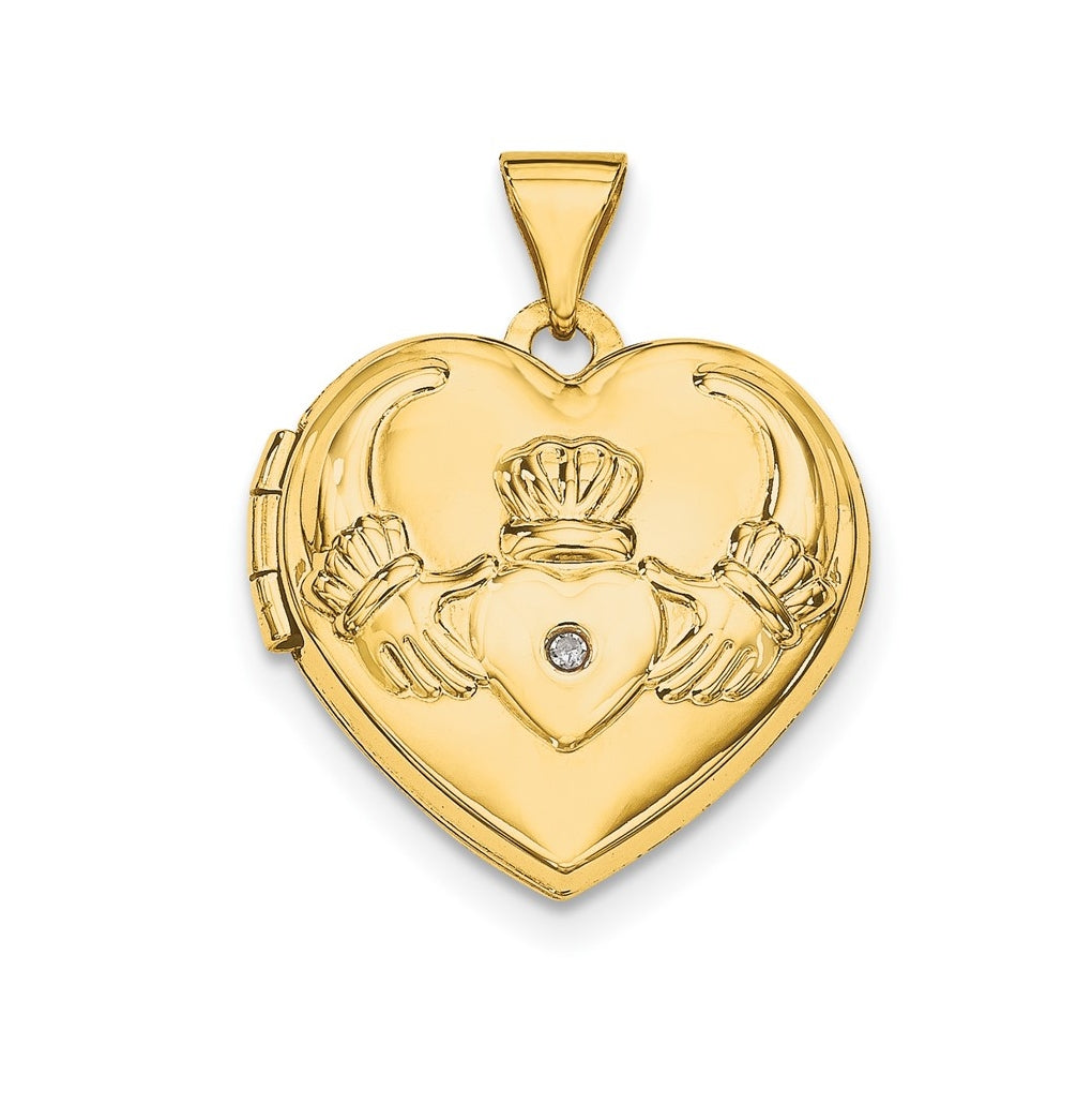 14K Yellow Gold Diamond Claddagh Heart Locket – Elegant Jewelry Gift for Birthday, Anniversary, Engagement, Wedding