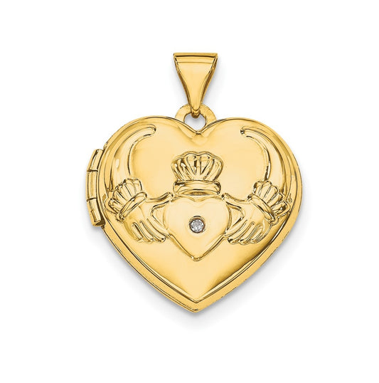 14K Yellow Gold Diamond Claddagh Heart Locket – Elegant Jewelry Gift for Birthday, Anniversary, Engagement, Wedding