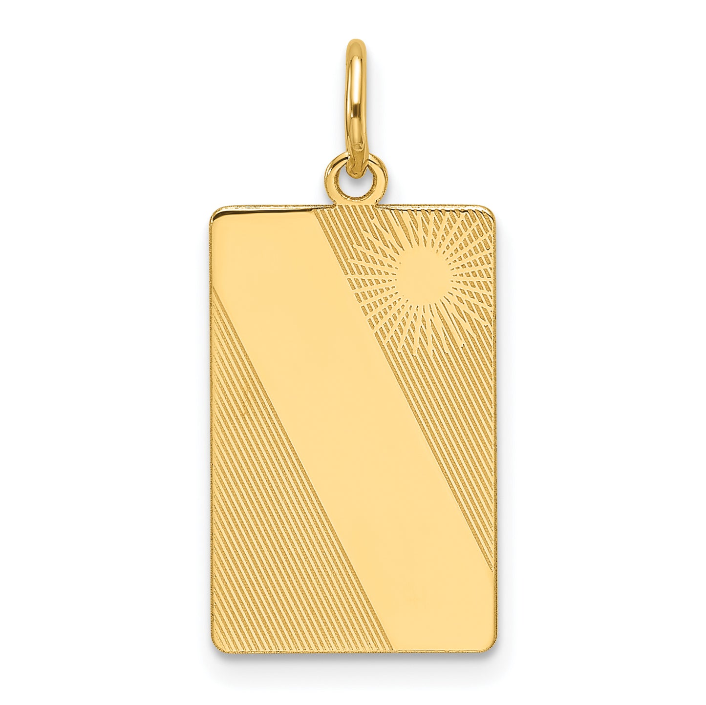 14k Yellow Gold Patterned Sunburst with Diagonal Stripe .013 Gauge Rectangular 18x12mm Disc Charm