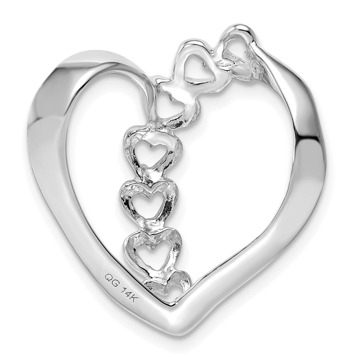 14K White Gold Synthetic Diamond Family Heart Slide