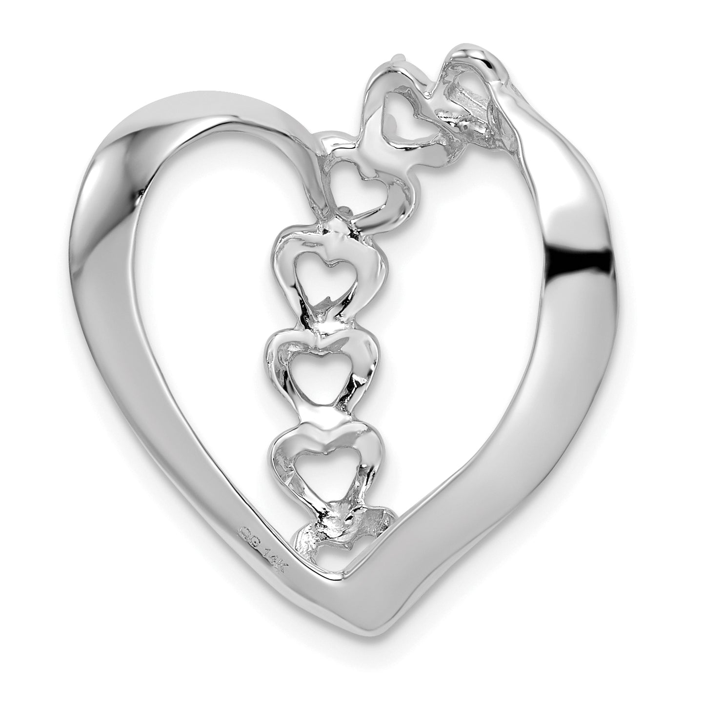 14K White Gold Synthetic Diamond Family Heart Slide