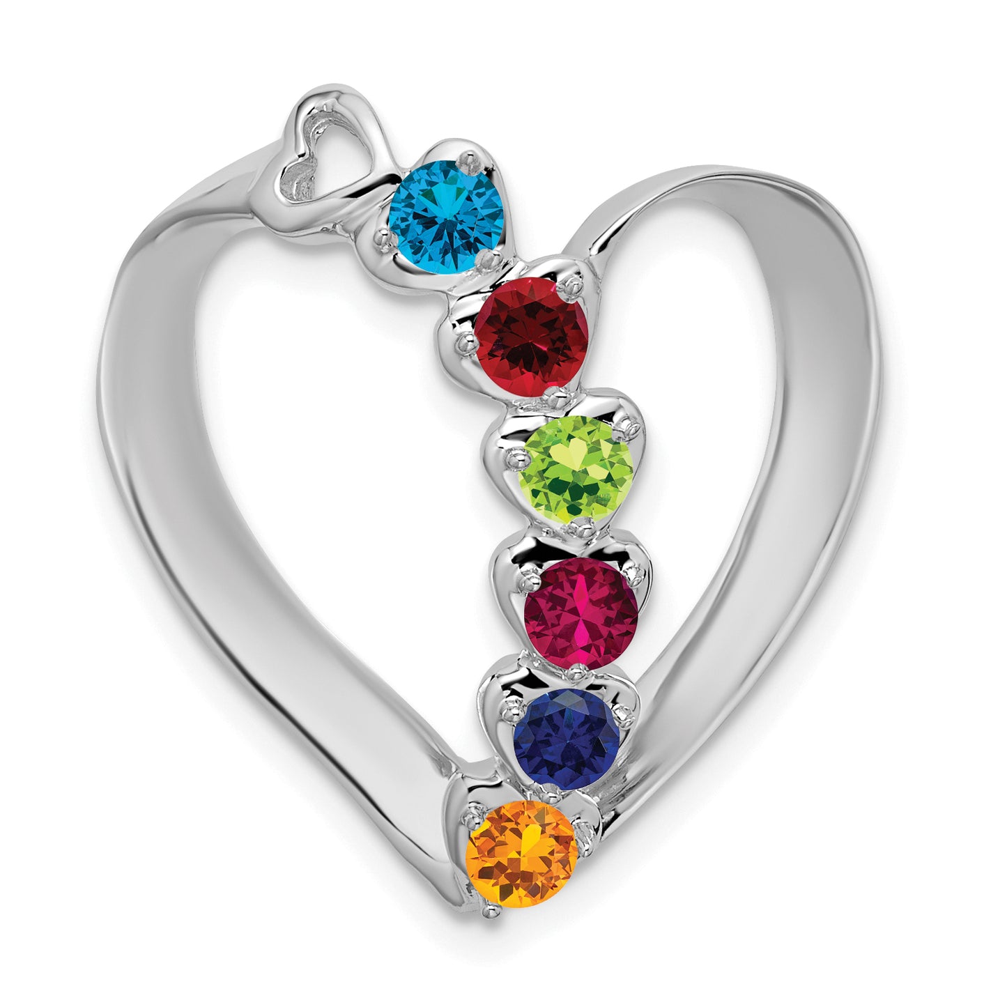 14K White Gold Synthetic Diamond Family Heart Slide