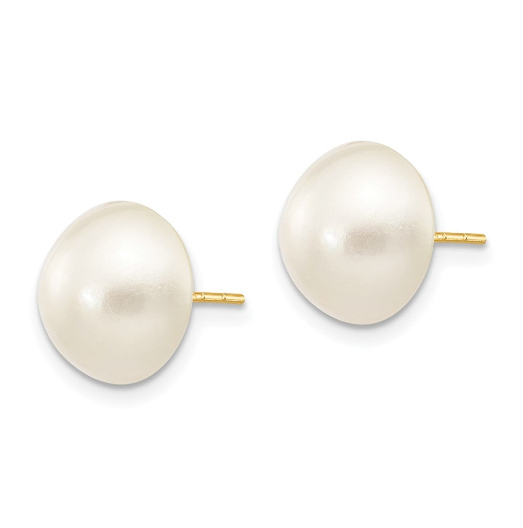 14K Yellow Gold 10-11mm White Freshwater Cultured Mabe Pearl Post Earrings – Elegant Jewelry Gift for Birthday, Anniversary, Engagement, Wedding