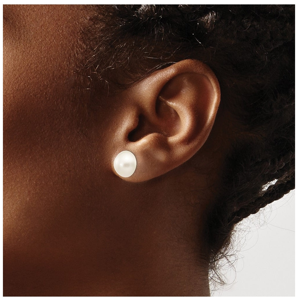 14K Yellow Gold 10-11mm White Freshwater Cultured Mabe Pearl Post Earrings – Elegant Jewelry Gift for Birthday, Anniversary, Engagement, Wedding