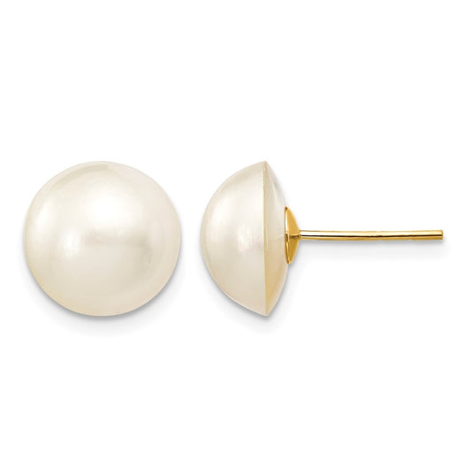 14K Yellow Gold 10-11mm White Freshwater Cultured Mabe Pearl Post Earrings – Elegant Jewelry Gift for Birthday, Anniversary, Engagement, Wedding