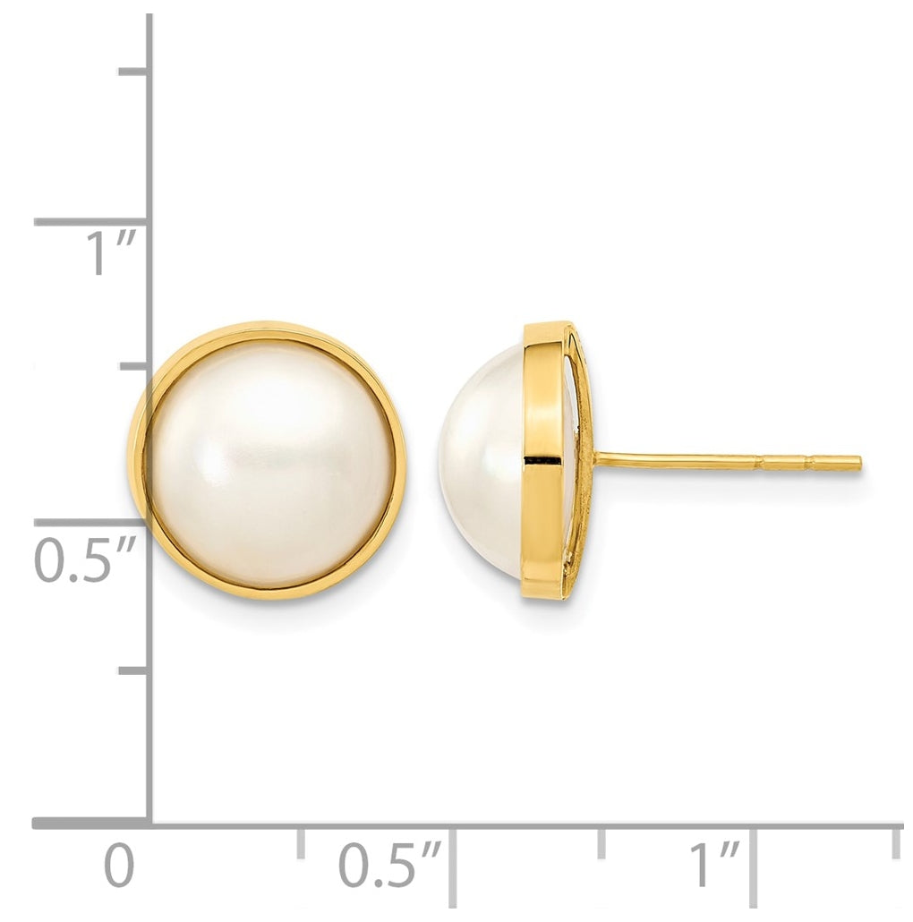 14K Yellow Gold 9-10mm White Freshwater Cultured Mabe Pearl Post Earrings – Elegant Jewelry Gift for Birthday, Anniversary, Engagement, Wedding