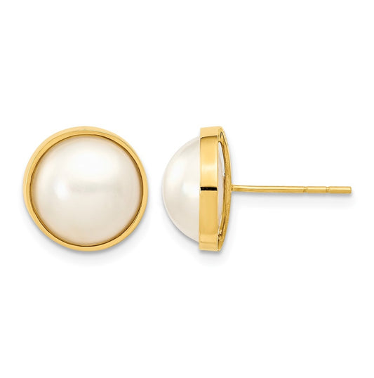 14K Yellow Gold 9-10mm White Freshwater Cultured Mabe Pearl Post Earrings – Elegant Jewelry Gift for Birthday, Anniversary, Engagement, Wedding