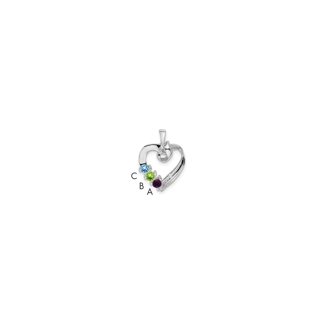 10k White Gold 3 Genuine Stone Family Pendant – Elegant Jewelry Gift for Birthday, Anniversary, Engagement, Wedding