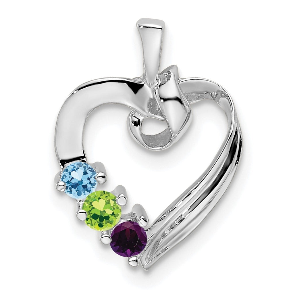 10k White Gold 3 Genuine Stone Family Pendant – Elegant Jewelry Gift for Birthday, Anniversary, Engagement, Wedding